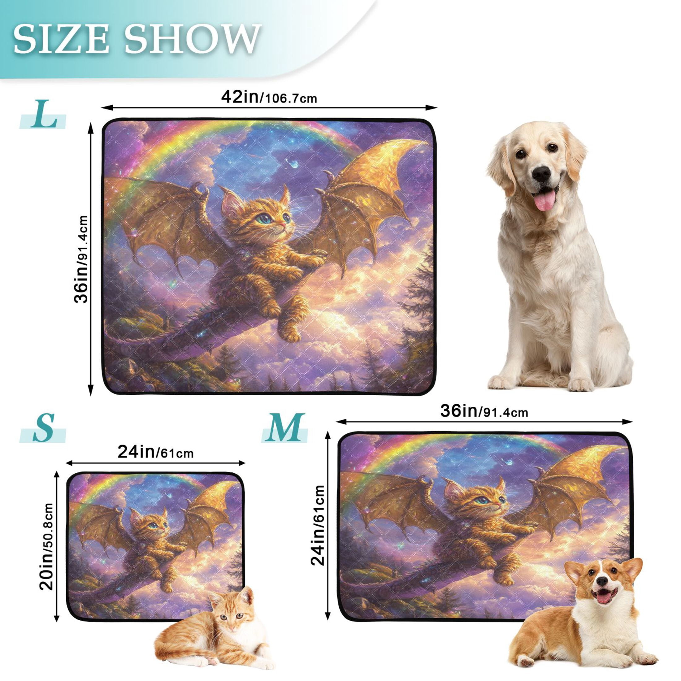 Qxltty Golden Kitten with Wings Cat litter Pads Pet Set of 2 Diaper Mats Center Anti-leakage Layer Absorbent Soft and Comfortable