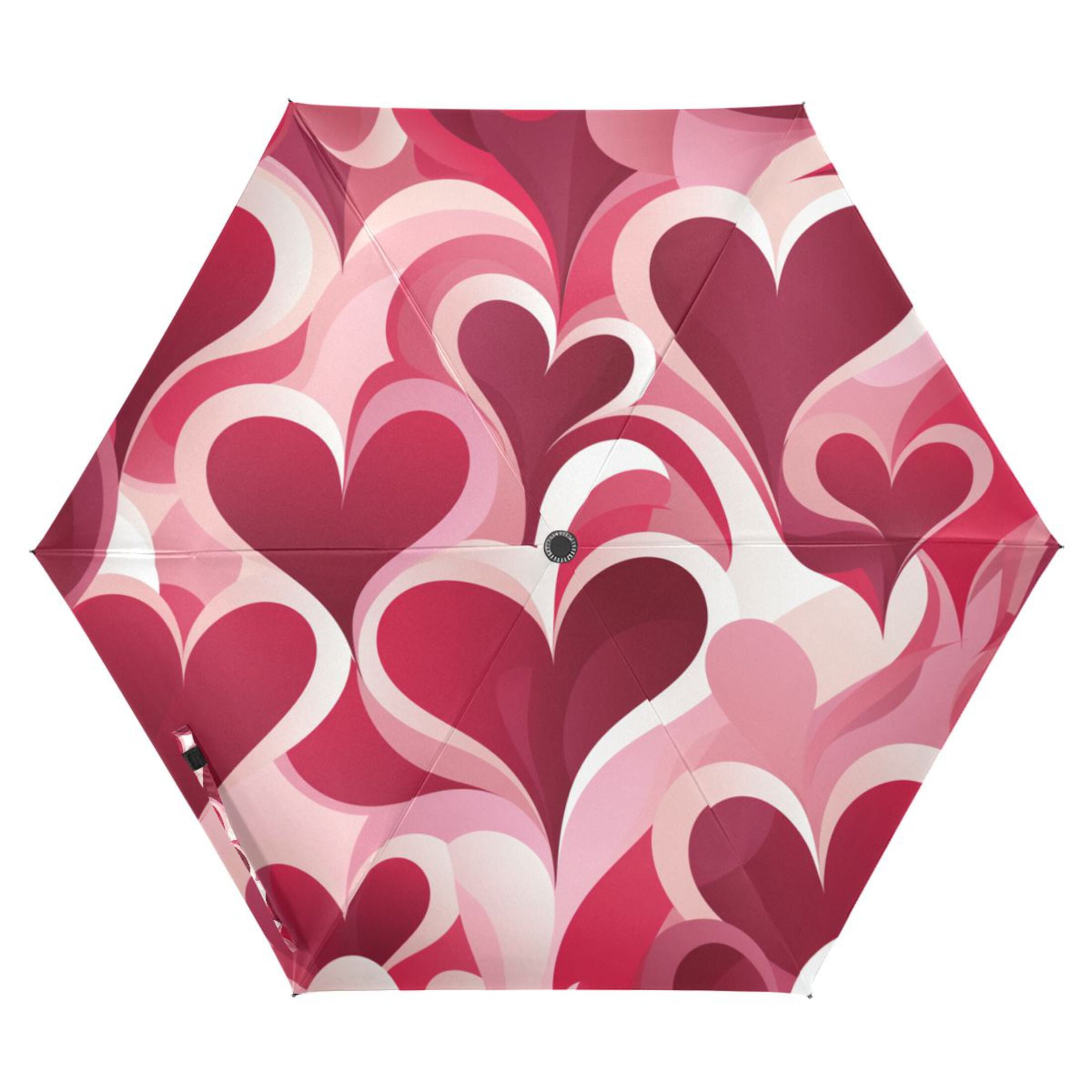 Love Hearts in Valentine Compact Folding Umbrella for Rain Windproof Travel Umbrella UPF 50+ Lightweight Packable Arc Size