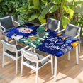 thumbnail image 2 of Navy Blue Snowman Christmas Table Cloths for 6 Foot Rectangle Tables, Xmas Tree Ball Winter Snowflake Patio Waterproof Elastic Fitted Tablecloths, Washable Rectangular Table Cover for Camping, 2 of 8