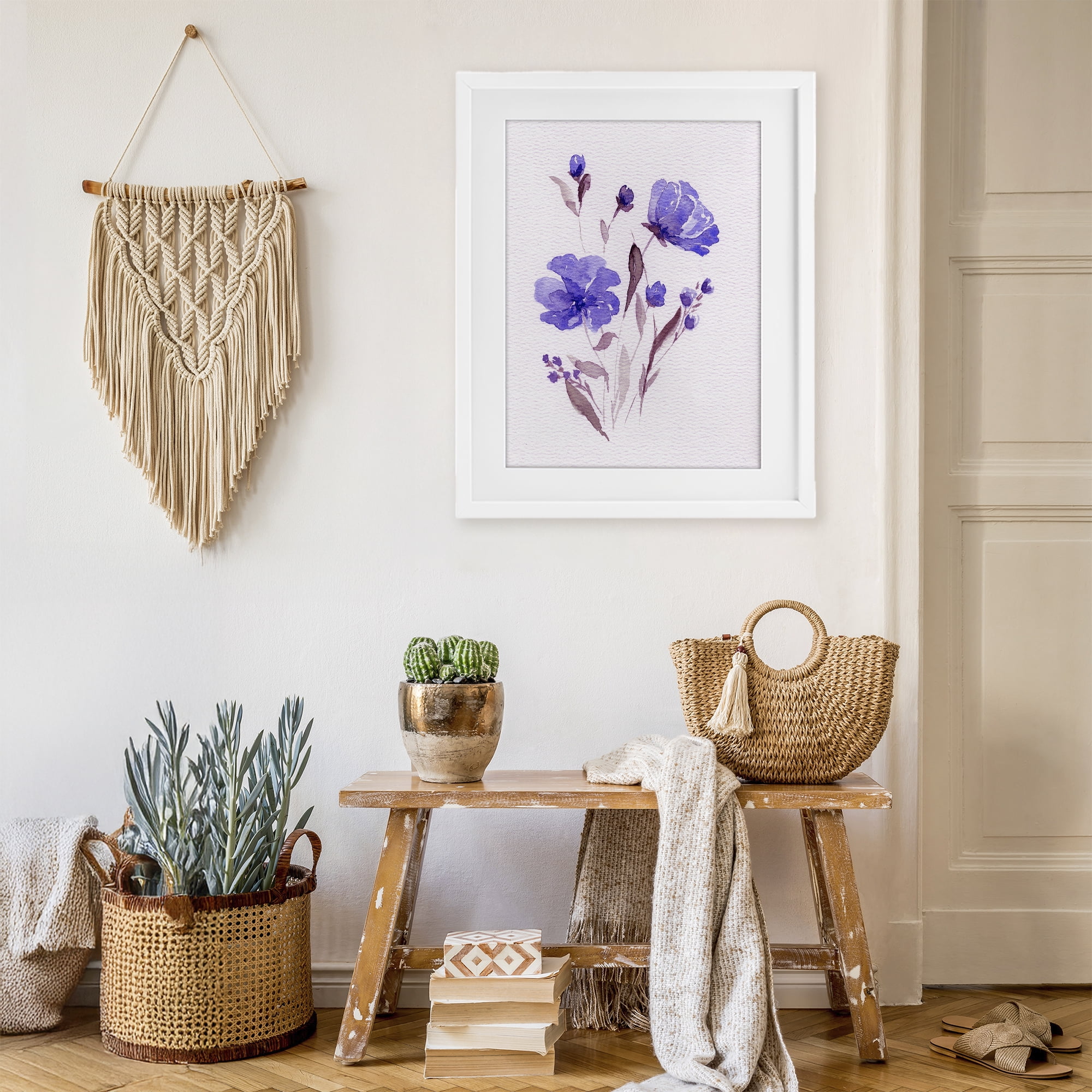Stupell Industries Watercolor Purple Flowers White Framed Print Under Glass, design by Leah Noel Art