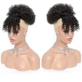 thumbnail image 4 of Synthetic Short Kinky Curly Drawstring Ponytail with Bangs, Clip in Afro High Puff Hair Bun Hairpiece, 4 of 7