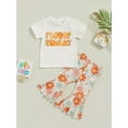 thumbnail image 2 of Wassery Toddler Baby Girls Summer Outfits Letter Print Short Sleeve Tops Crew Neck T-shirt with Floral Flare Long Pants 2Pcs Set 6M-4T, 2 of 8