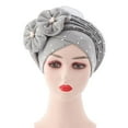 thumbnail image 2 of Cheers.US Women African Turban Flower Knot Pre-Tied Bonnet Beanie Cap Headwrap Solid Color Cross Wrap Turban Flower Decor Rhinestone Headscarf Cap Hair Accessories, 2 of 8