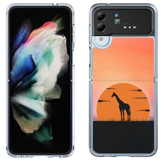 Shockproof Bumper Phone Case for Samsung Galaxy Z Flip 4 5G, by OneToughShield ® - Sunset Giraffe