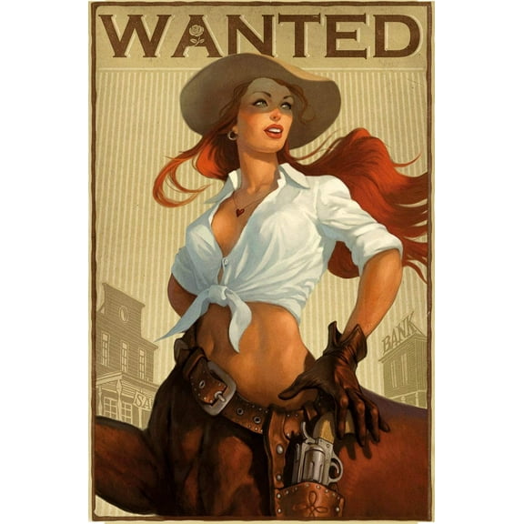 Occidental Cowgirl Pin Up Girl Tin Sign Custom Metal Sign 8X12in-Bar Cafe Restaurant Home Decor