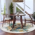 thumbnail image 4 of Summer Coastal Round Living Room Rugs 5 ft, Brown Retro Texture Conch Starfish Wood Grain Washable Area Rug with Non-Slip Sturdy Edge Binding Round Carpet for Entryway Kitchen Bedroom Bathroom, 4 of 9
