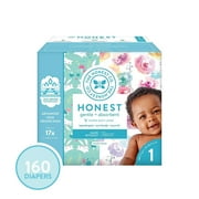 The Honest Company Super Club Box Diapers - Size 1 - Rose Blossom & Bunnies Print | TrueAbsorb Technology | Plant-Derived Materials | Hypoallergenic | 160 Count