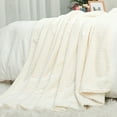 thumbnail image 6 of PiccoCasa Luxury Leaves Throws Flannel Fleece Bed Blanket, 78"x90" Cream White, 6 of 6