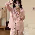 thumbnail image 3 of Pijama de otoño dulce estilo niña con lazo de luz de luna, traje de casa de seda de hielo de manga larga fino para mujer, 3 of 5