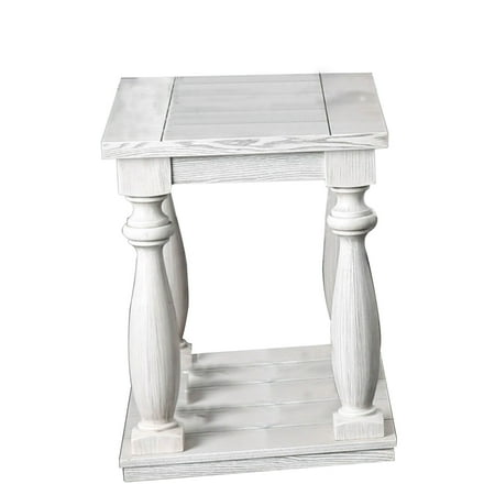 Saltoro Sherpi Rustic End Table with Curved Legs and Open Shelf  Antique White