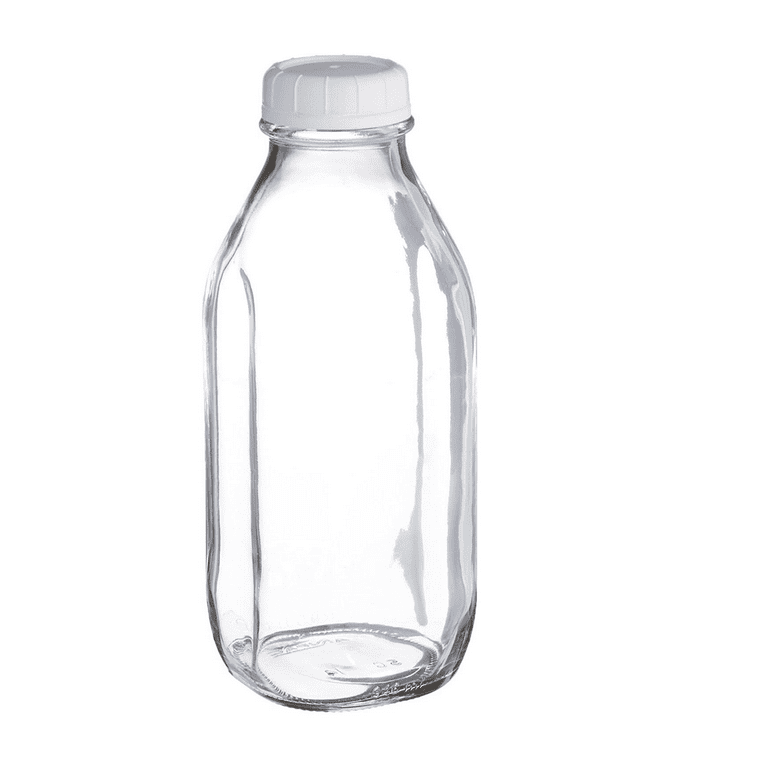 Lav Glass Milk Bottle with Lid, Clear Water Pitcher, Cold Drink Bottle, 34.5 oz, Size: 9.5