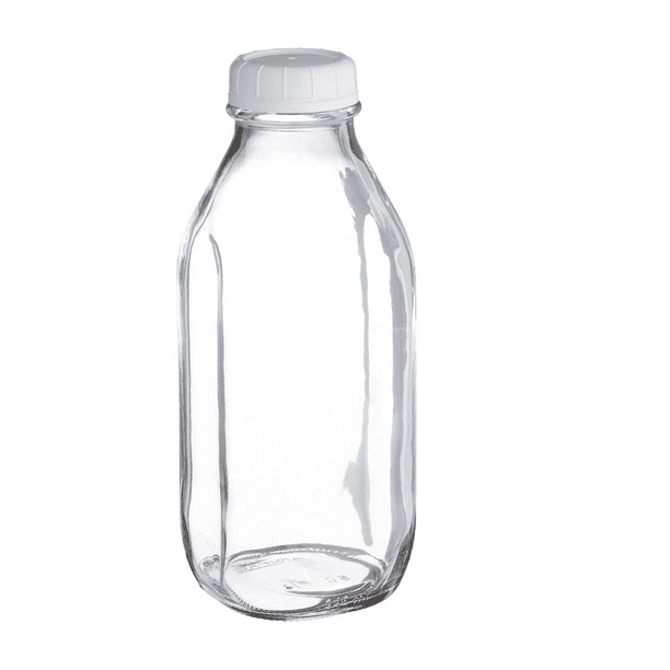 pine Glass Milk Bottle with Lid 33.5 Oz Reusable Clear Dairy Bottle