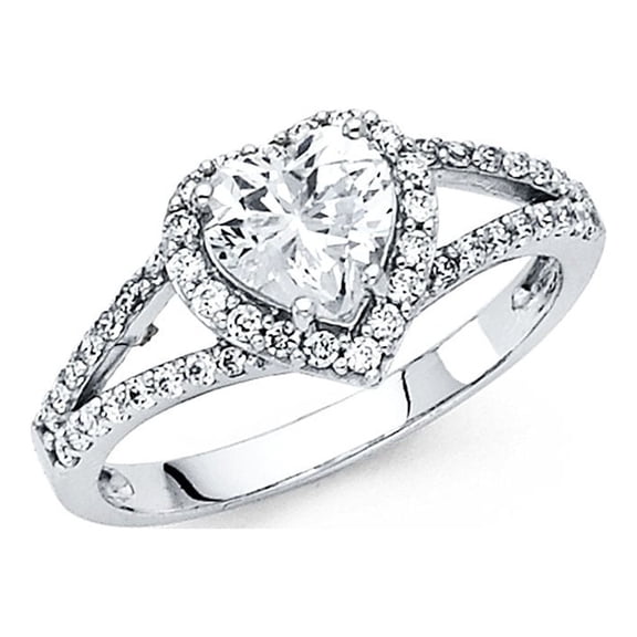 1.25ct Halo Heart Round Set CZ Bridal 14k White Gold Engagement Ring