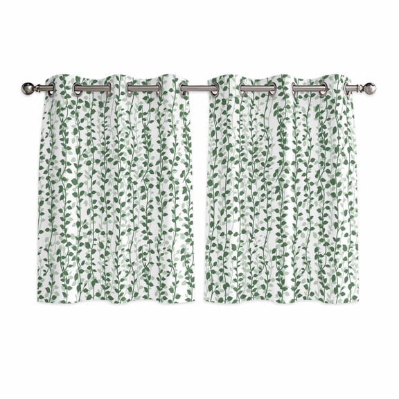 Green Ivy Leaves Kitchen Curtains Window Panels, Spring Plants Botanical Modern Country Insulated Window Treatment Curtain, Grommet Curtains for Bedroom/Living Room/Bathroom, 2 Piece 42"Wx45"L