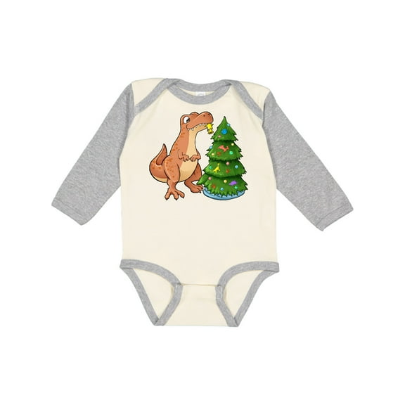 Inktastic Tyrannosaurus Rex Decorating Christmas Tree Boys or Girls Long Sleeve Baby Bodysuit
