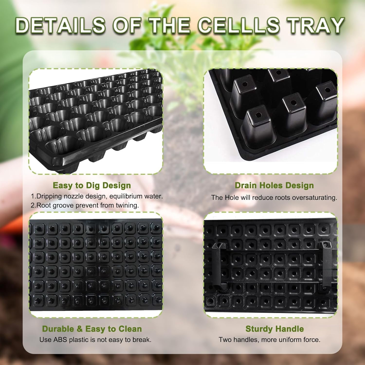 Seed Starter Trays with Dibber – Reusable Seedling Trays for Germination Propagation, Soil Digger for Quickly Setting Out.