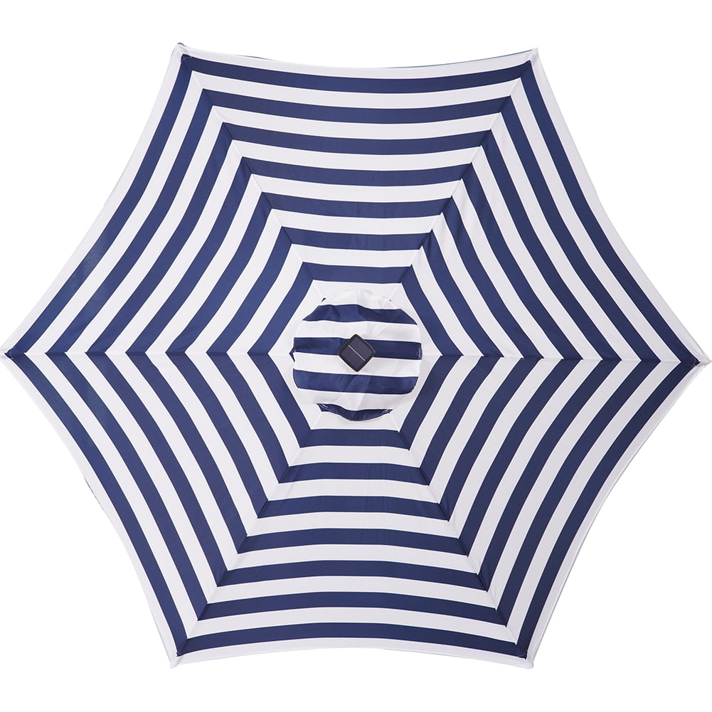 Private Jungle Outdoor Patio 8.7-Feet Market Table Umbrella with Push Button Tilt and Crank,Blue White Stripes With 24 LED Lights[Umbrella Base is not Included]