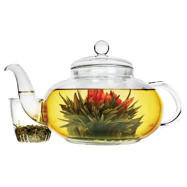 Daisy 40 oz. Temperature Safe Glass Teapot with Glass Loose Leaf Tea ...