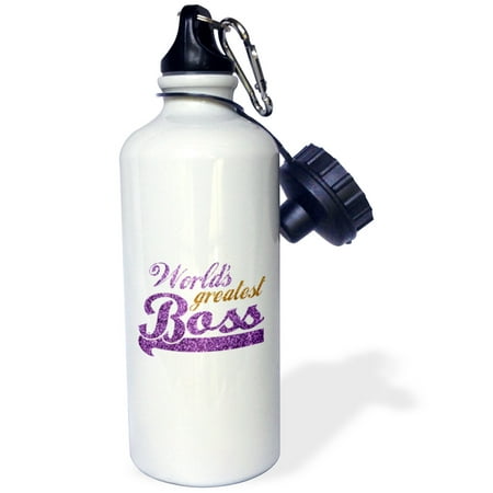 3dRose Worlds Greatest Boss - Best work boss ever - purple and gold text - faux sparkles matte glitter-look, Sports Water Bottle, (Best Sparkling Water In The World)