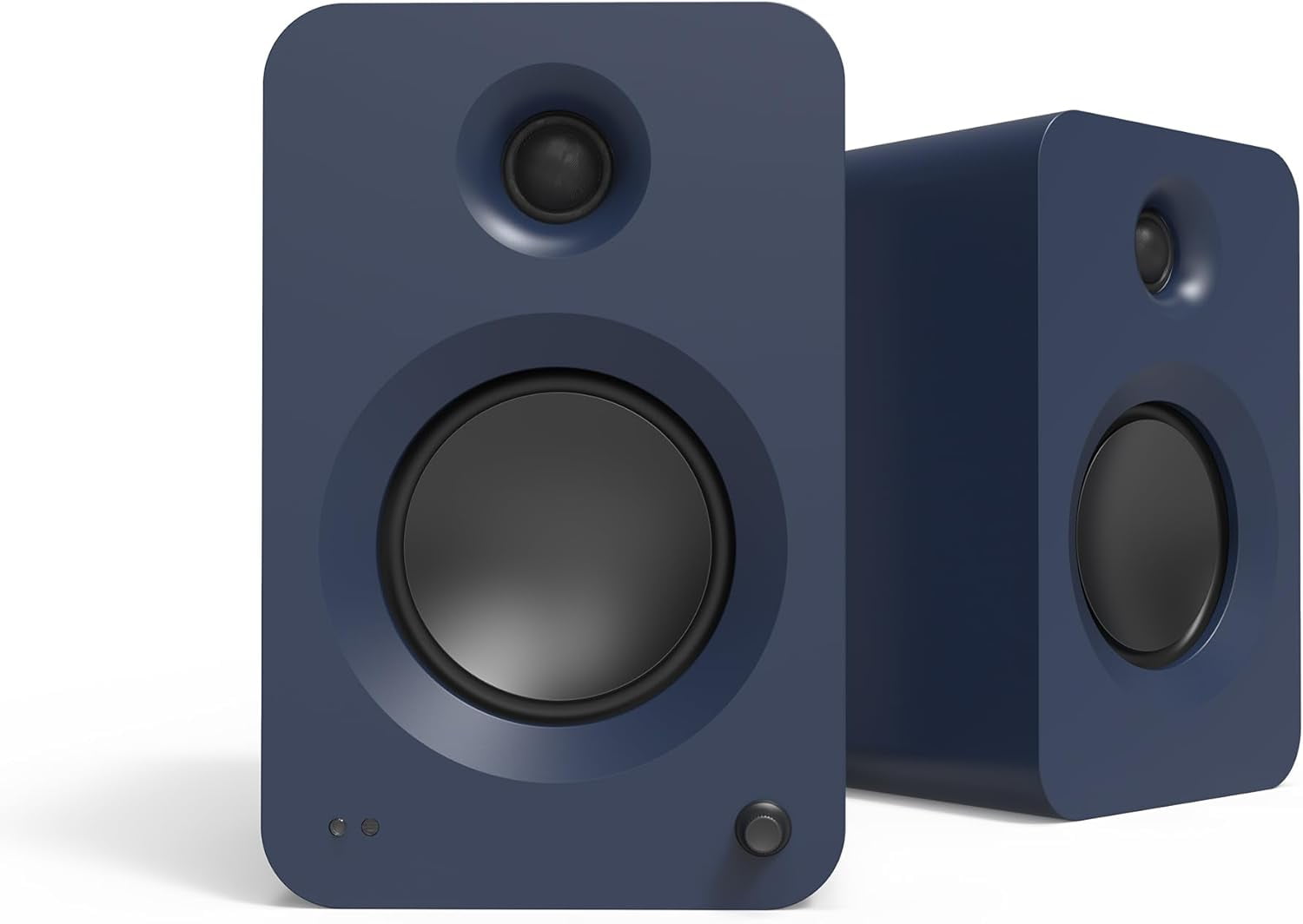 Kanto REN BLUE Bluetooth Powered Bookshelf Speakers - Matte Blue Pair with Kanto SP32PLW 32" Fixed-Height Stands for Bookshelf Speakers - White Pair (2024)