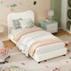 thumbnail image 1 of Velvet forrado tamaño individual marco de cama niños-cute low profile cama de plataforma girls y boys no necesita colchón base strong de madera slats noise free fácil montaje blanca, 1 of 7