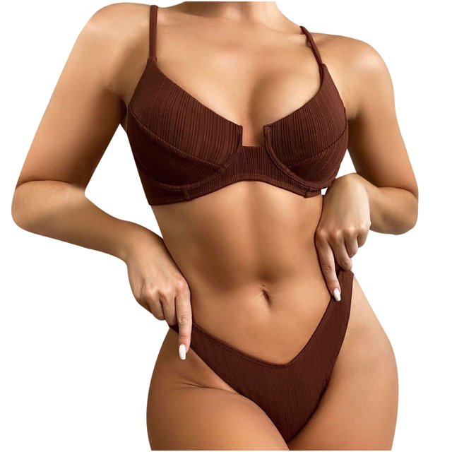Bikini sexy de color sólido con cintura dividida para mujer a la moda Fridja nalpqowj53720