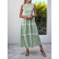 thumbnail image 4 of Women'S Summer Long Dress Casual Boho Striped Sleeveless Smocked Tiered Ruffle Sundress Green XL, 4 of 9