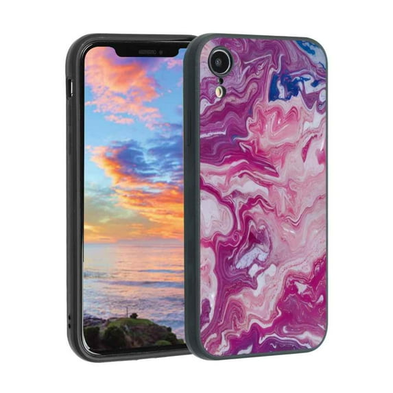 Compatible with iPhone XR Phone Case, Pink-Marble-5 Case Men Women, Flexible Silicone Shockproof Case for iPhone XR