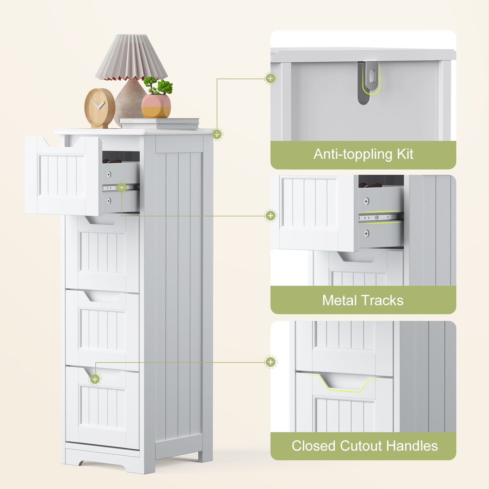 Storage Cabinet, Lofka 33" Small Bathroom Floor Cabinet with 4 Drawers, White