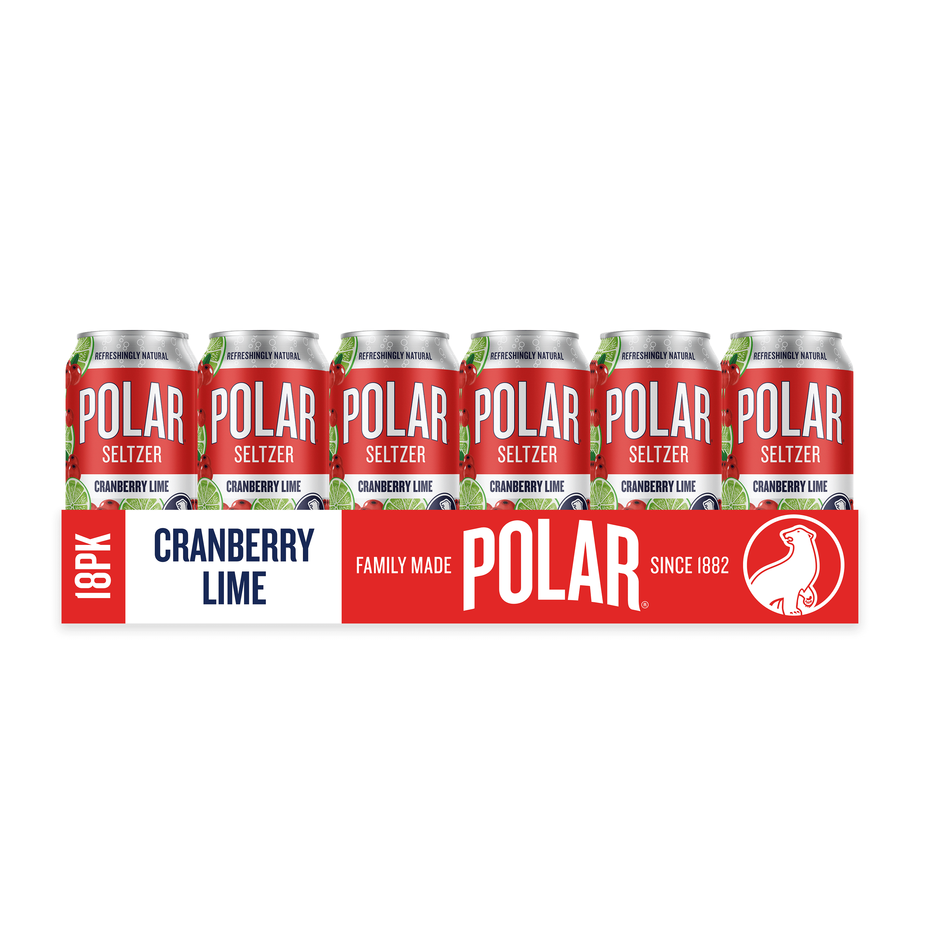 Polar Zero Calorie Cranberry Lime Sparkling Seltzer Water, 12 fl oz, 18 Pack Cans