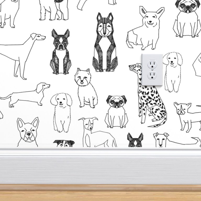 Peel & Stick Wallpaper Swatch - Dogs Black White Illustration Cute