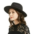 thumbnail image 6 of Women's Fedora Hat, Solid Color Wide Brim Flat Top Hat Simple Elegant Formal Top Hat Wool Panama Hat Felt Jazz Hat, 6 of 7