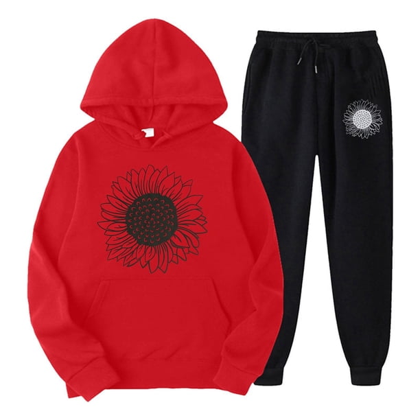 Gibobby Conjunto de sudadera y pantalones Traje de pantalones con capucha y cuello redondo de manga larga estampado informal para mujer otoño e invierno(Azul,CH)