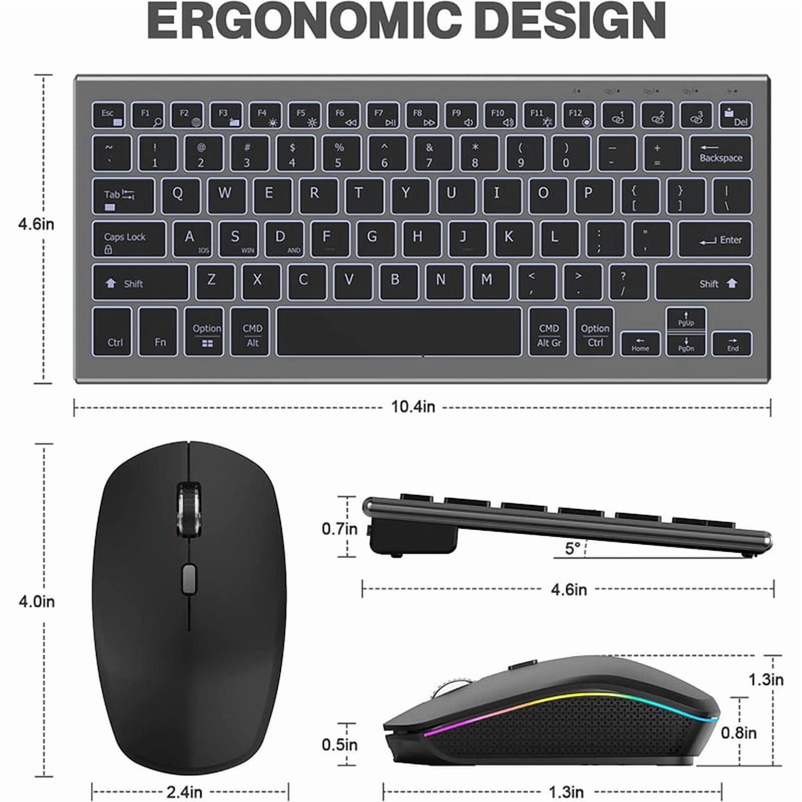 Wireless Bluetooth Aluminum Keyboard Multi-Device Rechargeable Illuminated Full Size Computer Backlight Keyboard Mouse Set