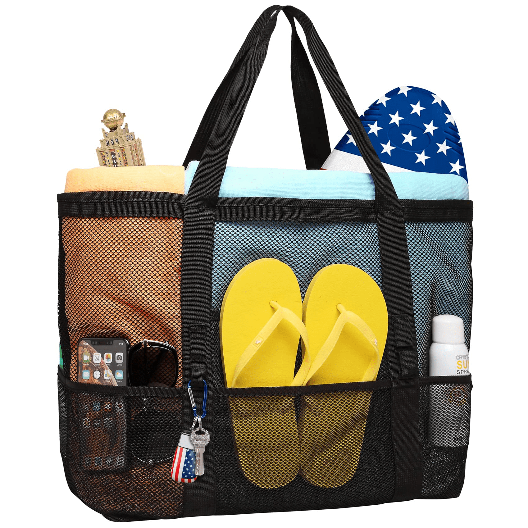 Mesh Beach BagTote for Women 9 Pockets Large Beach Toy Bag