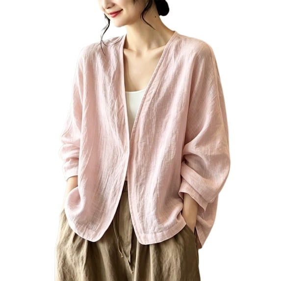 Warop Women's V Neck Open Front Cardigan Long Sleeve Loose Solid Casual Knit Outwear for Daily and Work Wear