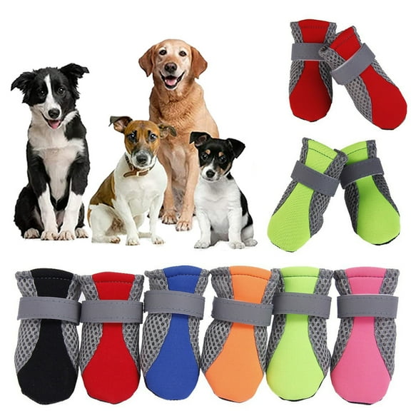 Walbest Mesh Dog Boots Reflective Dog Shoes, Breathable Puppy Paw Protector with Soft Anti-Slip Sole, Adjustable Lightweight Outdoor Pet Shoes for Walking Hiking Running, Set of 4, Orange XL