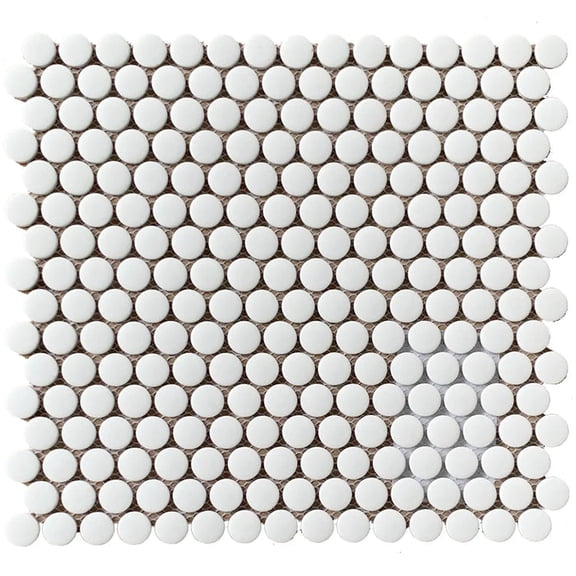 Penny Round White 12.4-in x 11-1/2 Matte Glazed Porcelain Mosaic Floor and Wall Tile(1-sq. ft/ Piece)