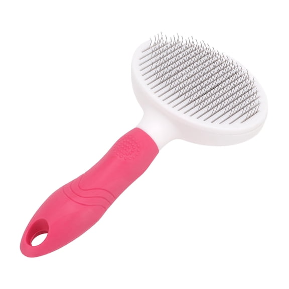 BOKYAN Pet Hair Brush – Self‑Cleaning, Painless Round Needle Slicker for Cats & Dogs, Massage & Easy Storage, Pink