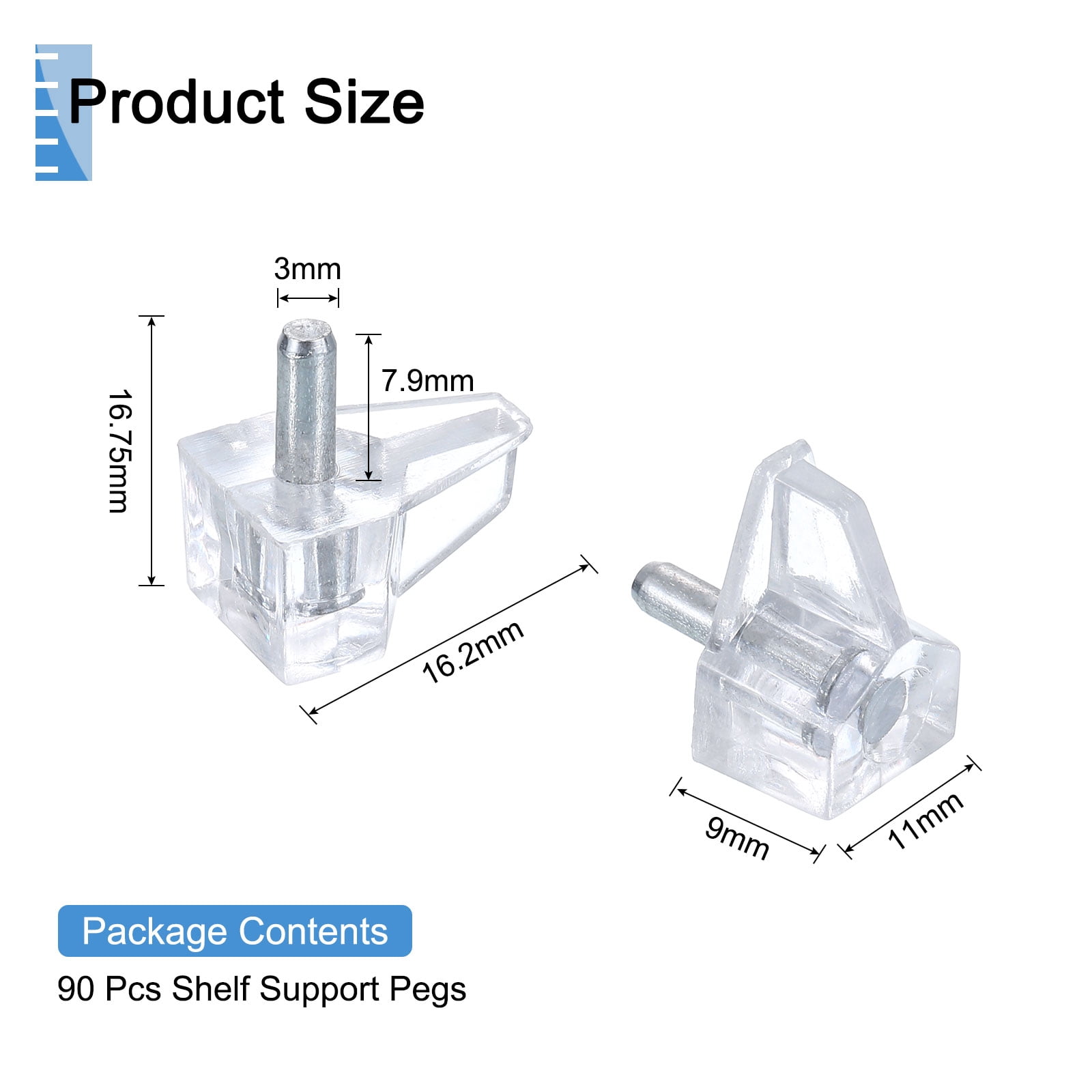 Unique Bargains Durable Shelf Support Pegs for Cabinets Shelves Clear 0.12" x 0.39"