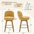 thumbnail image 6 of WOOW DEPOT 26" Swivel Chenille Bar Stools Set of 2, w/ 3.9" Thick Large Seat & Mid-Back & Wood Legs, Upholstered Fabric Modern Island Counter Barstools Armless Kitchen Pub Chair, Mustard Yellow, 6 of 14