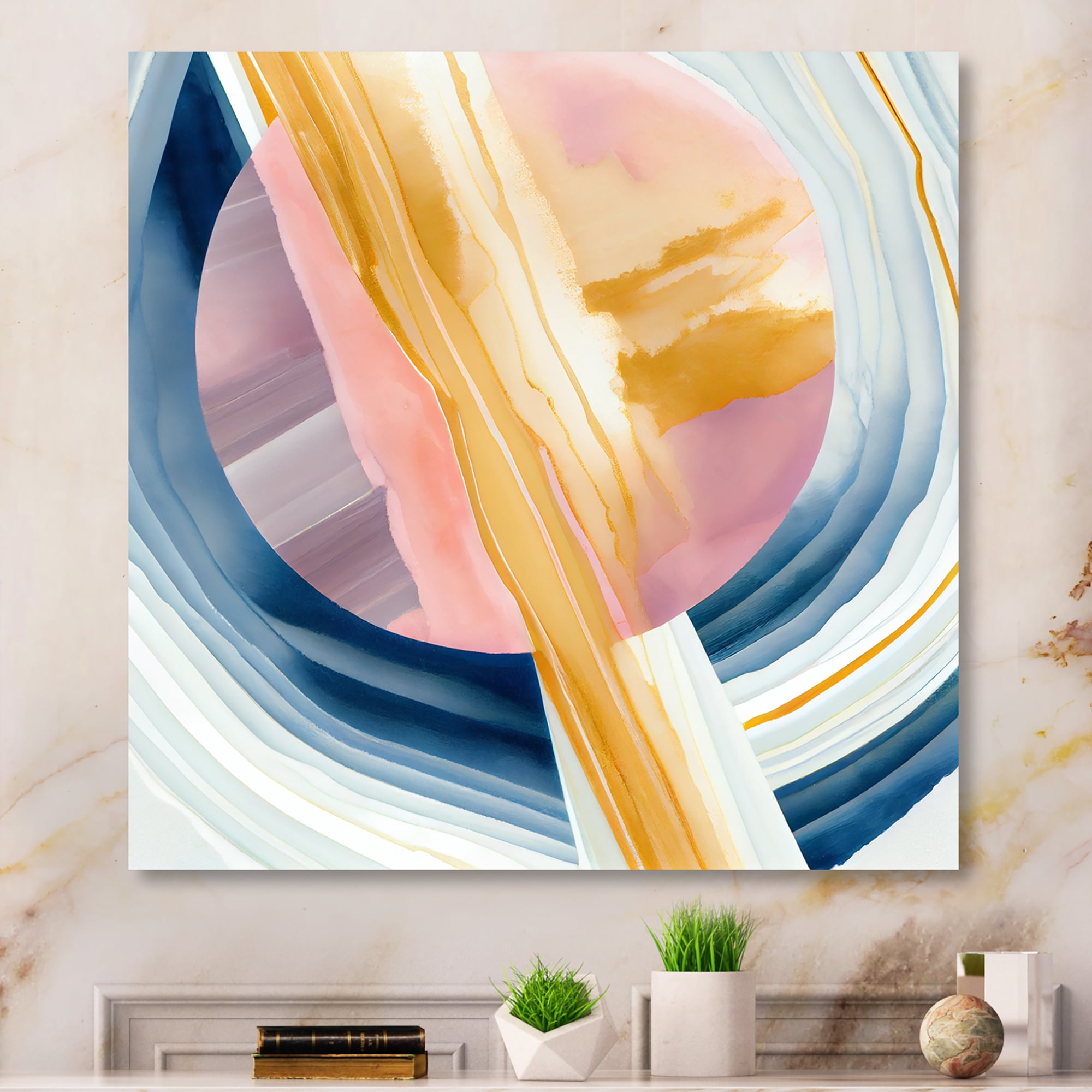 Designart Wide Golden Brush Stroke I Canvas Wall Art