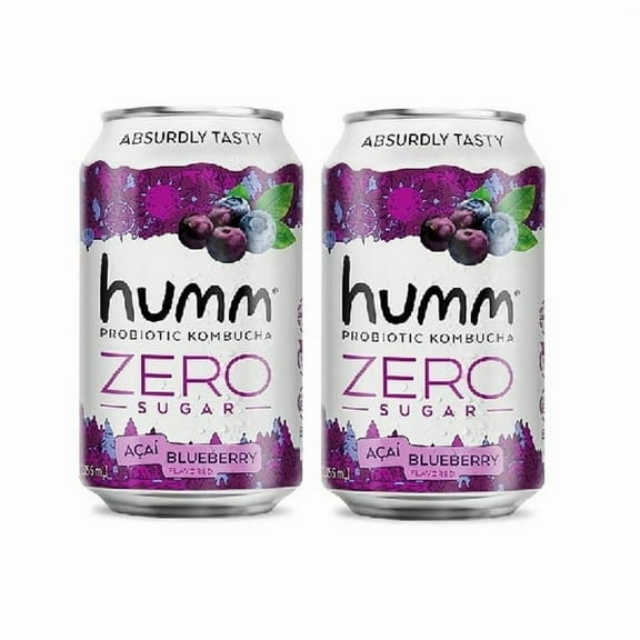 Humm Kombucha Zero Sugar Drink, Blueberry Acai, 12 oz (2 Cans)
