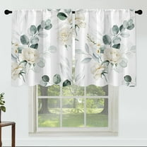 White Flower Curtains 27Inches Wide 36 Inches Length 2 Panels Beautiful White Floral Rod Pocket Window Curtain Plant Printed Curtains for Kitchen Bathroom