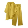 thumbnail image 1 of BYHONG Tailleurs Pantalons pour Femmes Blouses pour Femmes Chemises à Manches Courtes Décontractées Chic Hauts d'Été avec Plis Jaune m, 1 of 7