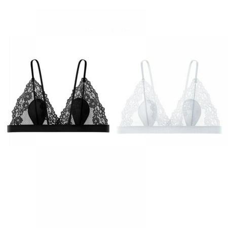 

2pcs Women Ultra-thin Cup Bra Triangle Cup Padded Bra Lace Embroidery Lingerie Adjustable Shoulder Strap 3/4 Cup Bra
