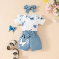 thumbnail image 6 of TOWED22 Newborn Baby Girl Clothes Letter Print Short Sleeve Romper Floral Shorts Headband Infant Summer Outfits Sky Blue,6-9 M, 6 of 9