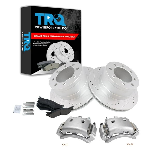 TRQ Rear Brake Calipers Ceramic Pads & Drilled Rotors Fits 03-08 Dodge Ram 3500 BKA26895