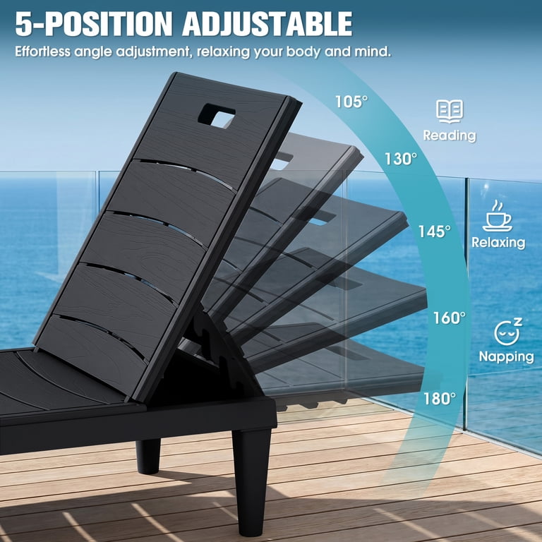 Vineego Set of 2 Patio Chaise Lounges, Black Adjustable photo 4