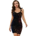 thumbnail image 1 of INSPIRE CHIC Robe de Fête Mini Moulante Extensible à Paillettes Scintillantes Col en V Bretelles Spaghetti pour Femmes Halloween TG Multicolore, 1 of 5